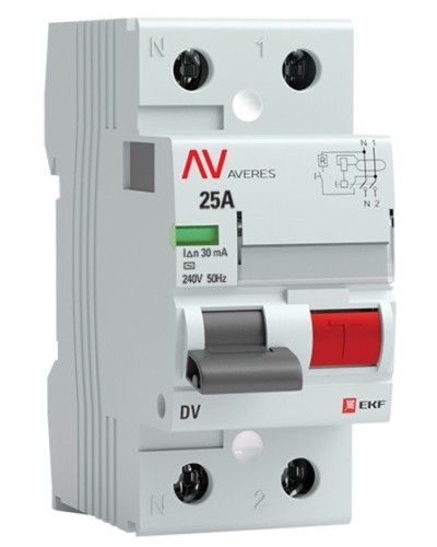 DV 2P 25А/ 30мА (AC)  AVERES (rccb-2-25-30-ac-av). Выключатели дифференциального тока (УЗО). EKF в Химках