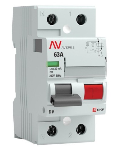 DV 2P 63А/ 30мА (AC)  AVERES (rccb-2-63-30-ac-av). Выключатели дифференциального тока (УЗО). EKF в Химках