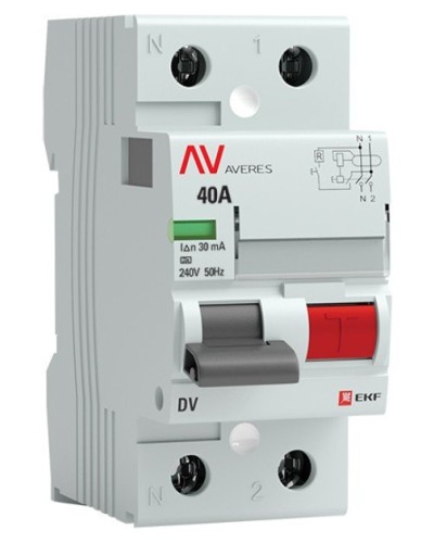 DV 2P 40А/ 30мА (A)  AVERES (rccb-2-40-30-a-av). Выключатели дифференциального тока (УЗО). EKF в Химках