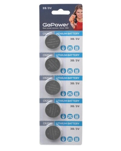 CR2032 GoPower, упак. 5 шт., БЛИСТЕР. Литиевый элемент питания. GoPower в Химках