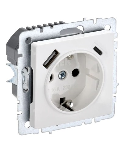 Розетка с з/к с USB A+C 18Вт РЮш11-1-БрБ белый BRITE (BR-R14-16-U22-018-K01). Розетка с заземлением с защитными шторками, 18Вт. IEK в Химках