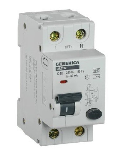 GENERICA АВДТ 32 C40 2Р 30мА (MAD25-5-040-C-30). Автоматический выключатель дифференциального тока. IEK в Химках