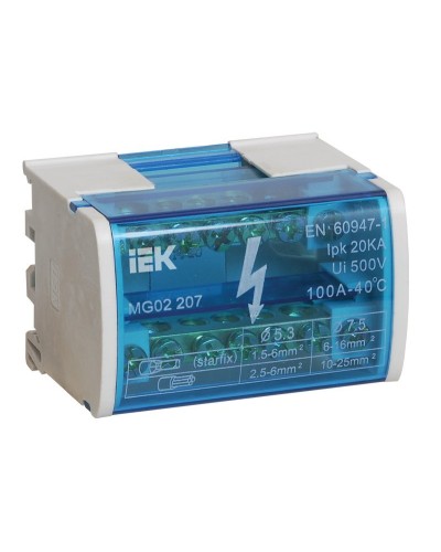 ШНК 2х7 L+PEN (YND10-2-07-100). Шина на DIN-рейку в корпусе (кросс-модуль). IEK в Химках