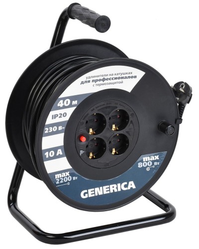 УК40 4 места 2P+PE, 40м GENERICA (WKP10-10-04-40-G). Удлинитель на катушке с термозащитой, 3х1,0кв.мм. IEK в Химках