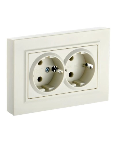 Розетка 2-местная с з/к РС12-3-БрКр бежевый BRITE (BR-R21-16-K10-F). Розетка с заземлением без защитных шторок в сборе. IEK в Химках