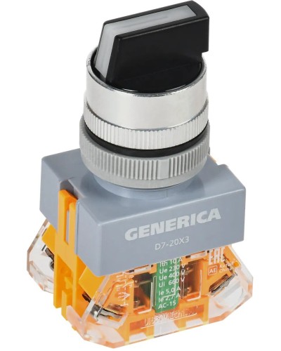 Переключатель D7-20X3 на 3 положения черный GENERICA (BSW50-20X3-3-21-3-K02-G). Переключатель. IEK в Химках