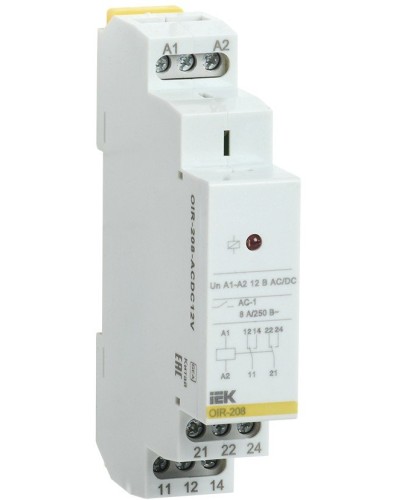 Реле промежуточное модульное OIR 2 контакта 8А 12В AC/DC (OIR-208-ACDC12V). Реле промежуточное модульное. IEK в Химках