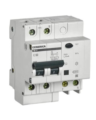 GENERICA АД12 2Р 50А 30мА (MAD15-2-050-C-030). Автоматический выключатель дифференциального тока. IEK в Химках