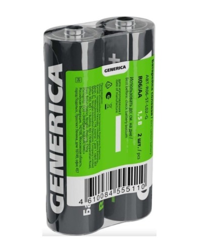 Батарейка солевая R06/AA GENERICA (2 шт) (ABT-R06-ST-L02-G). Батарейка солевая. IEK в Химках