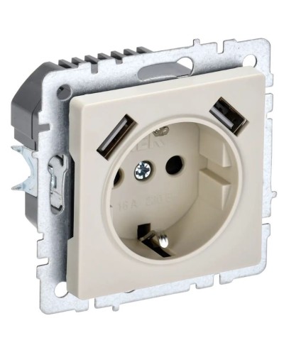 Розетка с з/к с USB A+A 3,1А РЮш10-2-БрКр бежевый BRITE (BR-R14-16-U21-D31-K10). Розетка с заземлением с защитными шторками, 3,1А. IEK в Химках