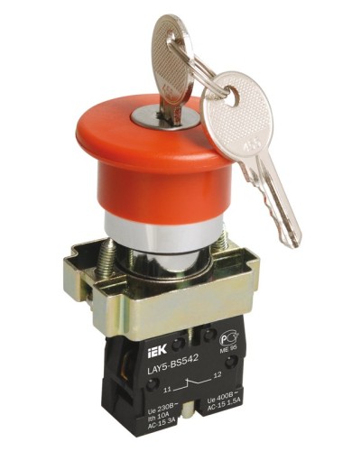 Кнопка LAY5-BS142 Грибок с ключом D22мм (BBG50-LAY5-K04). Кнопка. IEK в Химках