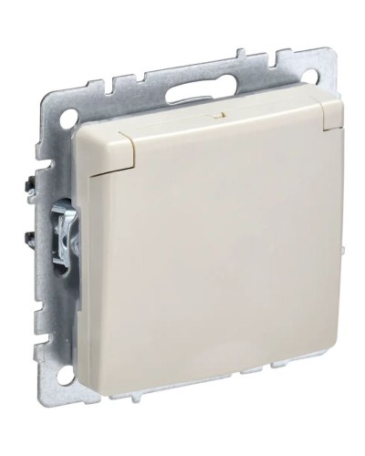 Розетка с з/к РСбш10-3-БрКр бежевый BRITE (BR-R16-16-K10). Розетка с заземлением с защитными шторками и крышкой. IEK в Химках