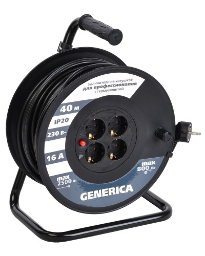 УК40 4 места 2P+PE, 40м GENERICA (WKP20-16-04-40-G). Удлинитель на катушке с термозащитой, 3х1,5кв.мм. IEK в Химках
