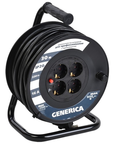 УК30 4 места 2P+PE, 30м GENERICA (WKP20-16-04-30-G). Удлинитель на катушке с термозащитой, 3х1,5кв.мм. IEK в Химках