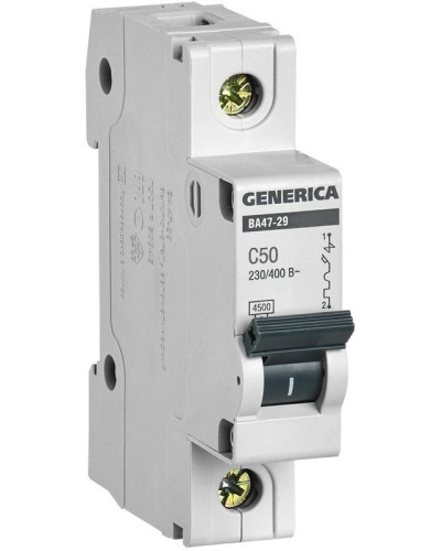 GENERICA ВА47-29 1P C 50А 4,5кА (MVA25-1-050-C). Автоматический выключатель. IEK в Химках