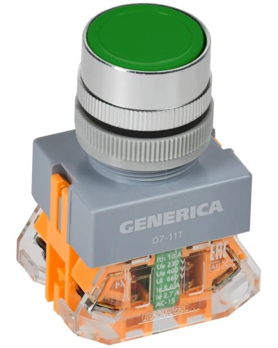 Кнопка D7-11T d=22мм зеленая GENERICA (BBT50-11T-3-21-K06-G). Кнопка управления с фиксацией. IEK в Химках