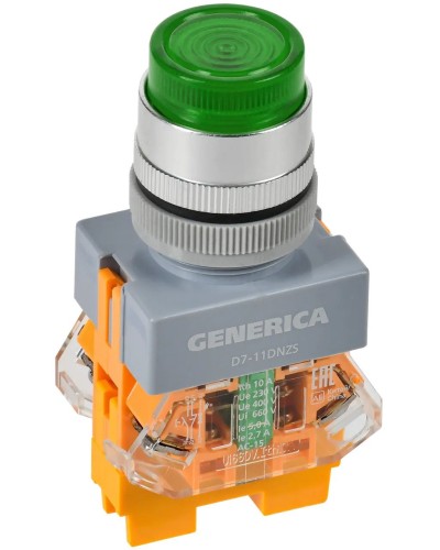 Кнопка D7-11DNZS d=22мм зеленая GENERICA (BBT50-11DNZS-3-11-K06-G). Кнопка управления с подсветкой и фиксацией. IEK в Химках