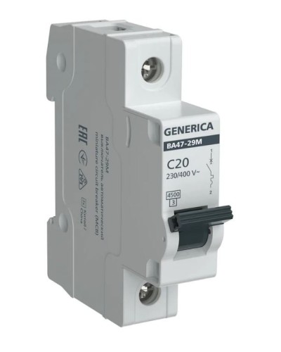 GENERICA ВА47-29М 1P C 20А 4,5кА (MVA21-1-020-C-G). Автоматический выключатель. IEK в Химках