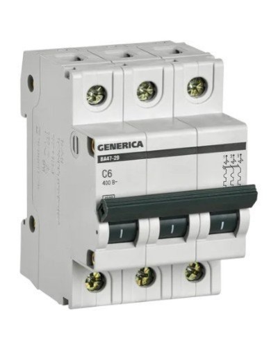 GENERICA ВА47-29 3P C 6А 4,5кА (MVA25-3-006-C). Автоматический выключатель. IEK в Химках