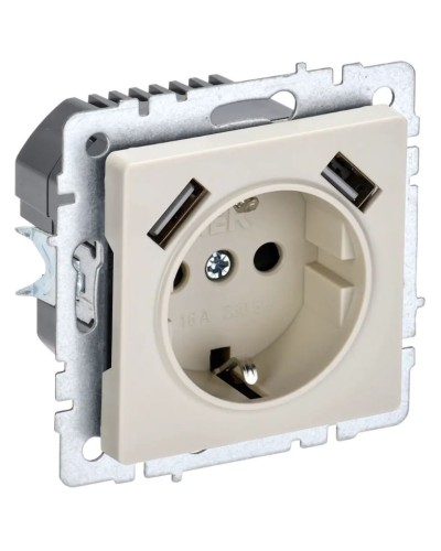 Розетка с з/к с USB A+A 2,1А РЮш10-1-БрКр бежевый BRITE (BR-R14-16-U21-D21-K10). Розетка с заземлением с защитными шторками, 2,1А. IEK в Химках
