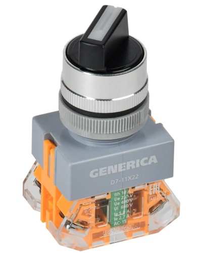 Переключатель D7-11X22 на 2 положения черный GENERICA (BSW50-11X22-3-22-2-K02-G). Переключатель с самовозвратом. IEK в Химках