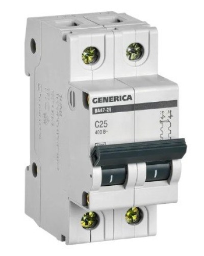 GENERICA ВА47-29 2P C 25А 4,5кА (MVA25-2-025-C). Автоматический выключатель. IEK в Химках