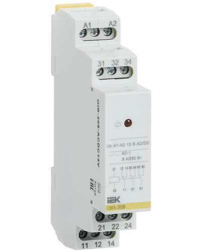 Реле промежуточное модульное OIR 3 контакта 8А 230В AC (OIR-308-AC230V). Реле промежуточное модульное. IEK в Химках