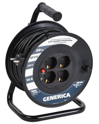 УК30 4 места 2P+PE, 30м GENERICA (WKP10-10-04-30-G). Удлинитель на катушке с термозащитой, 3х1,0кв.мм. IEK в Химках