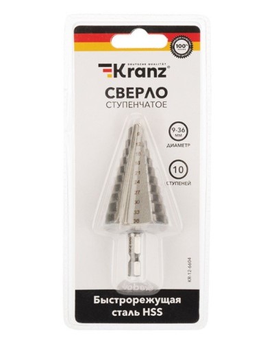 Сверло по металлу ступенчатое 9,0-36,0 мм 110 mm 62 HRC Kranz (KR-12-6604): Сверло по металлу шлифованное в Химках