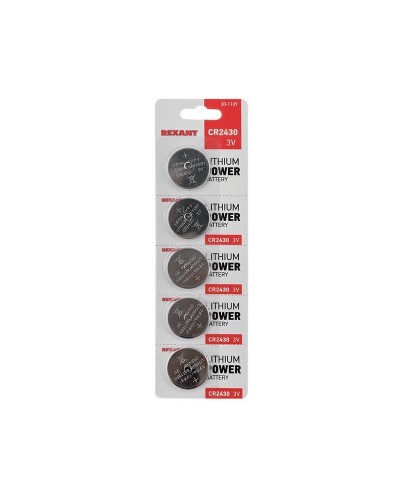 Литиевые батарейки CR2430 3 V 300 mAh (30-1109). Элемент питания. Rexant в Химках