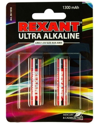 Ультра алкалиновая батарейка AAA/LR03 1,5 V 2 шт. блистер REXANT (30-1010). Элемент питания. Rexant в Химках