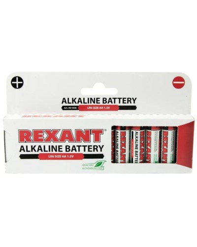 Алкалиновая батарейка AA/LR6 1,5 V 12 шт. REXANT (30-1026). Элемент питания. Rexant в Химках