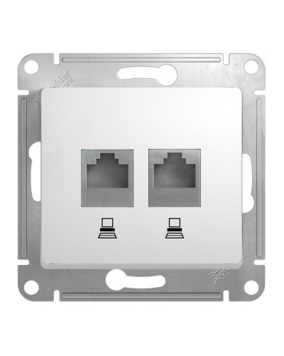 Glossa розетка RJ45+RJ45 2-местная, кат. 5Е, скрытой установки, механизм, белый (GSL000185KK). Розетка компьютерная. Systeme Electric в Химках