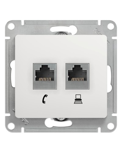 Glossa розетка RJ11+RJ45, 2-местная, кат. 5Е, скрытой установки, механизм, белый (GSL000185). Розетка компьютерная + телефонная. Systeme Electric в Химках
