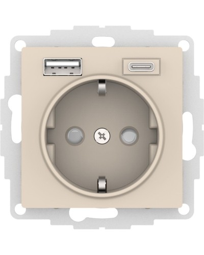 AtlasDesign розетка 1-местная с 2 USB A+C, скрытой установки, механизм, бежевый (ATN000232). Розетка с USB. Systeme Electric в Химках
