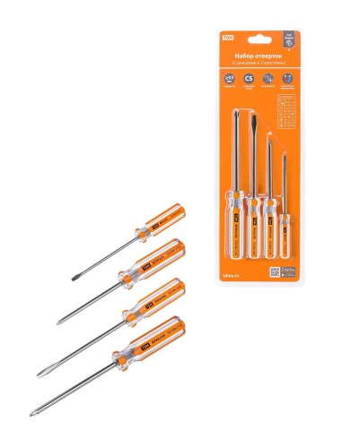 Набор отверток 4шт.: SL3x75, SL5х100, PH1х75, PH2х100, блистер, CS Гранит TDM (SQ1013-0101). Набор отверток. TDM ЕLECTRIC в Химках