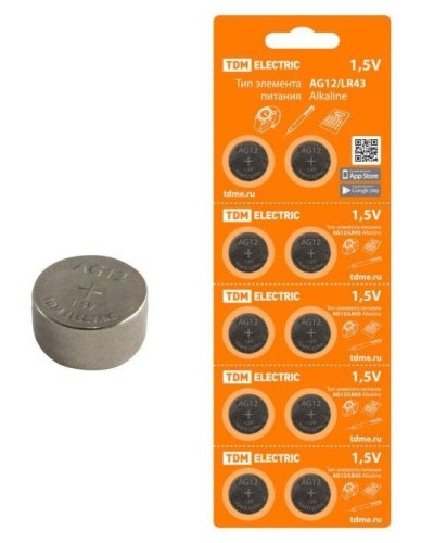 AG12/LR43 Alkaline 1,5V BP-10 TDM (SQ1702-0046). Элемент питания. TDM ЕLECTRIC в Химках