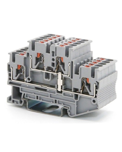 Клемма двухуровневая, зажим push-in, 2.5 кв.мм, серая (VPRTT-2.5-PV-GY). Клемма проходная, 4 точки подключения, уровни соединены перемычкой. ДКС в Химках