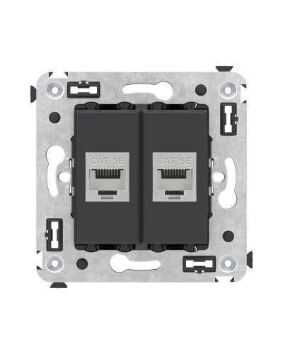 Розетка RJ-45 в стену, кат.6E, Avanti, двойная, черная матовая (4412764). Розетка компьютерная. ДКС в Химках