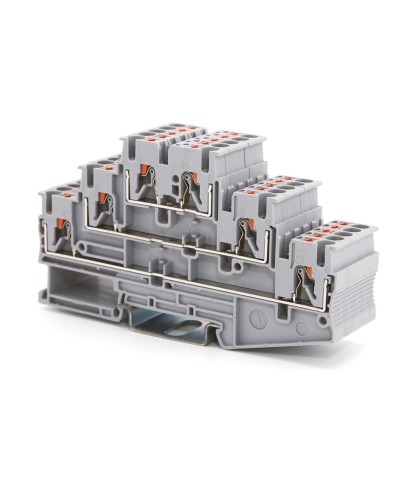 Клемма трехуровневая, зажим push-in, 2.5 кв.мм, серая (VPR-2.5-3L-GY). Клемма проходная, 6 точки подключения. ДКС в Химках